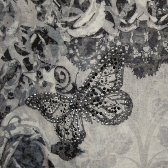 NWOT One World Women M Butterfly Studded Blouse, Long Sleeve - Picture 3 of 8